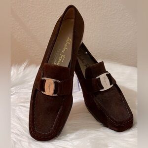 Salvatore Ferragamo Dark Brown Suede Loafers